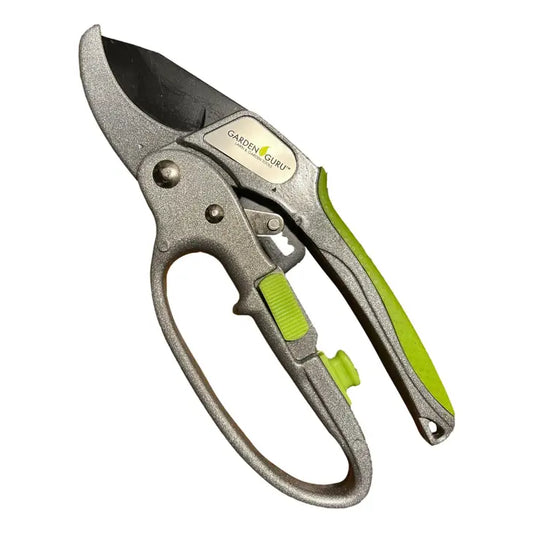 Garden Guru Ratchet Pruning Shears w Ergonomic Grip & Brush
